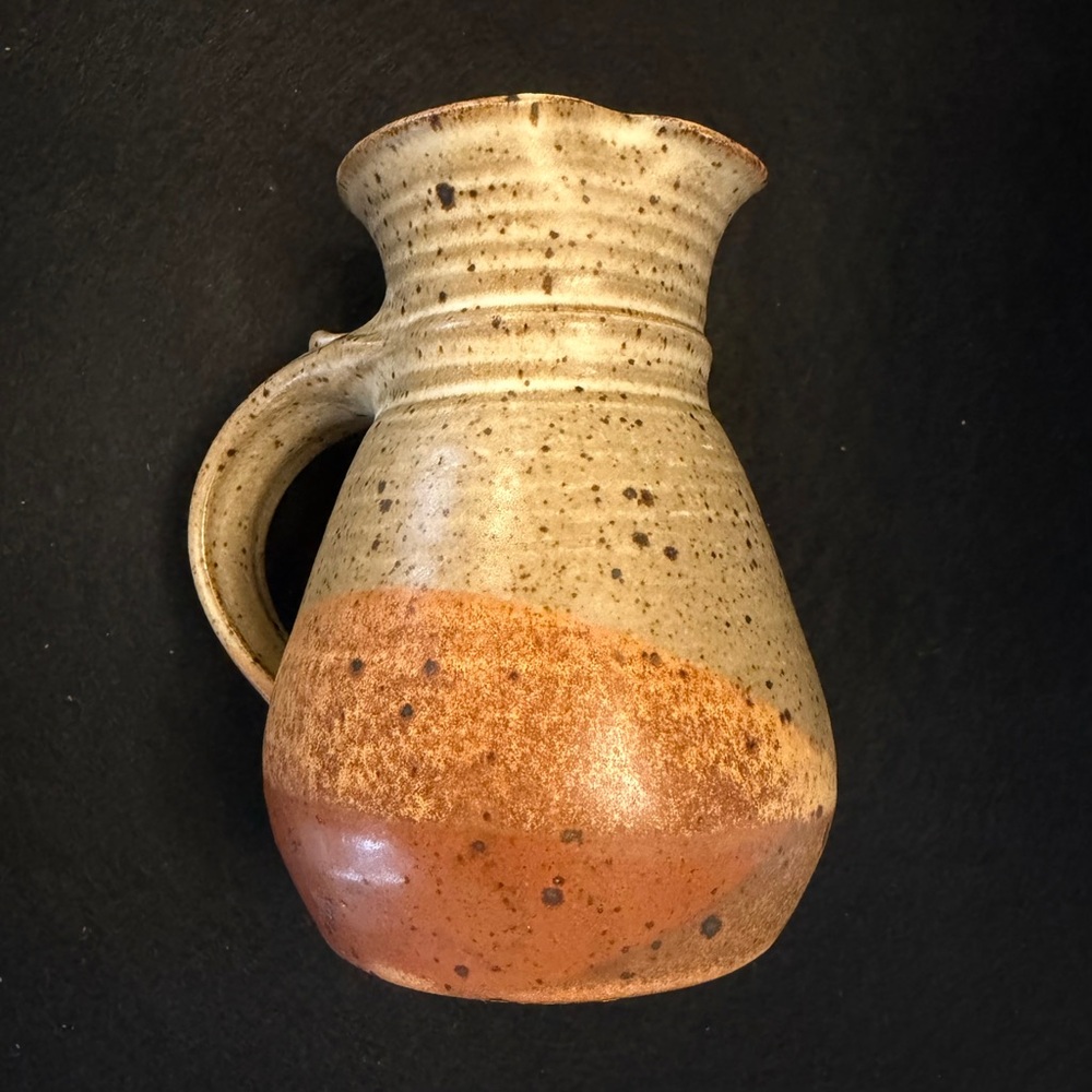 Handcrafted Stoneware Studio Pottery Pitcher in Earth Tones Vintage 70s Signed